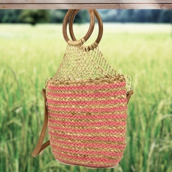 NANETTE LEPORE Clementine Handmade Striped Woven Jute Wood-Handle Bucket Bag - Picture 4 of 14